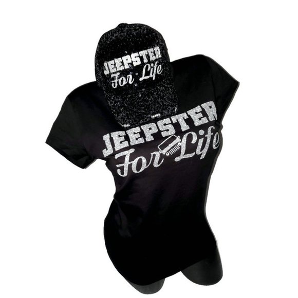 Jeepster For Life Fitted Spandex Black Tee with Shiny Lettering. - Picture 4 of 6
